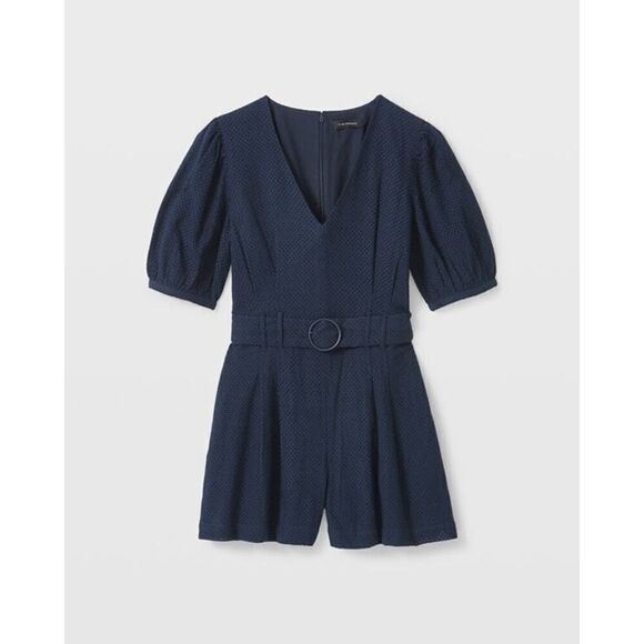 CLUB MONACO NWT Belted Puff Sleeve Eyelet Romper navy blue size 12 MSRP $ 199 - Picture 4 of 5